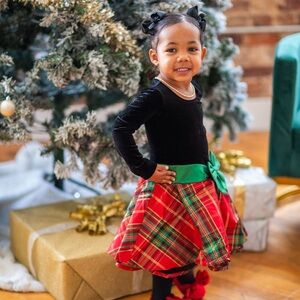 Festive Plaid Dress with Velvet Top